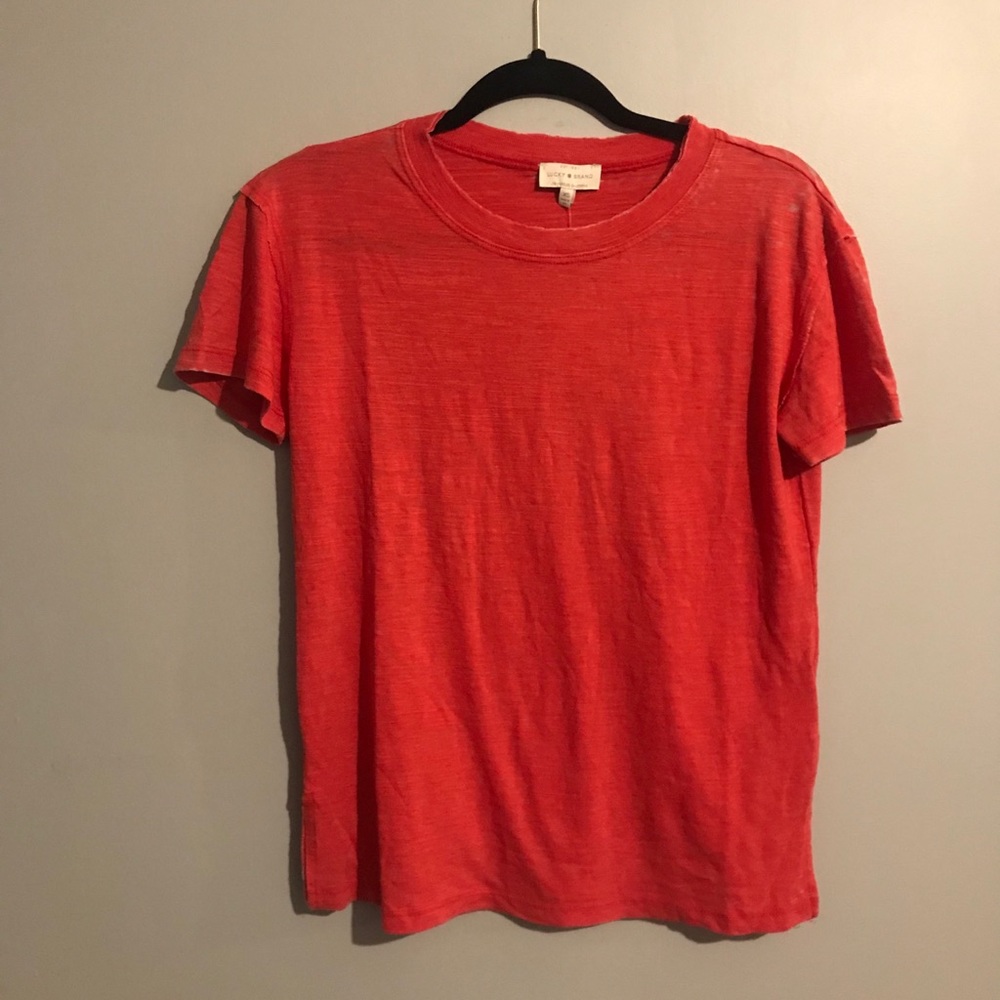 NWT lucky brand red burnout tee side slits XS